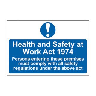 Health & Safety at Work Act PVC Sign 300 x 200mm Ref 0019