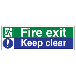 Fire Exit Keep Clear Semi-Rigid PVC Sign 300 x 200mm - 1513