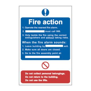 Fire Action Safety Sign - 0165 200 x 300mm Semi-Rigid PVC